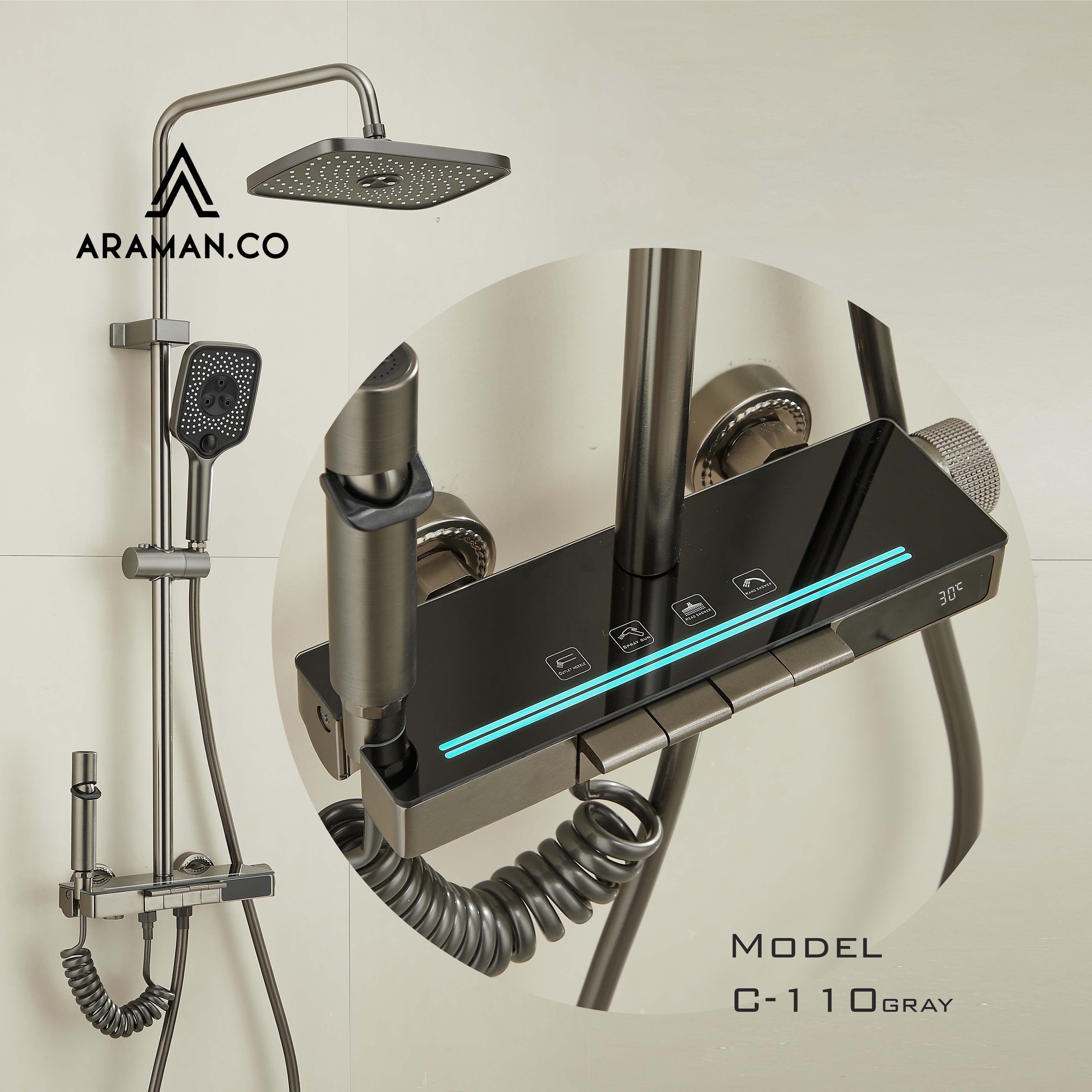 دوش حمام پیانویی 4کلید آرامان مدل C-110G